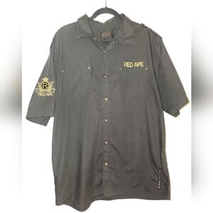 Red Ape Authentic Mens Short Sleeve Black Button Down Shirt Size 3XL‎